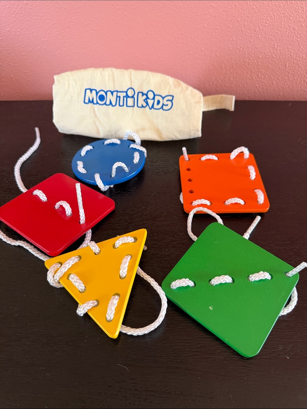 MontiKids Colorful Lacing Shapes Set - Red, Blue, Orange, Yellow, Green